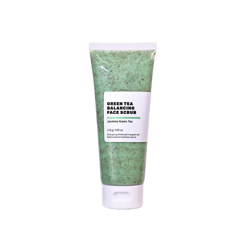 Green Tea Balancing Facial Scrub, balances facial oil and moisture.