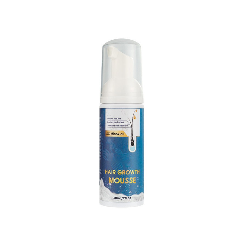 Hair growth mousse, 5% minoxidil, stimulates new hair growth.