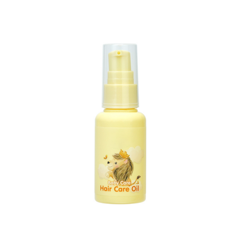 Baby hair care oil, strengthens hair roots, fast-absorbing and non-greasy.