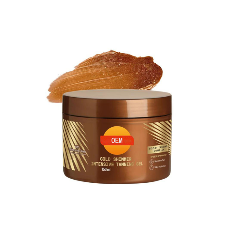 Golden shimmering powerful tanning gel