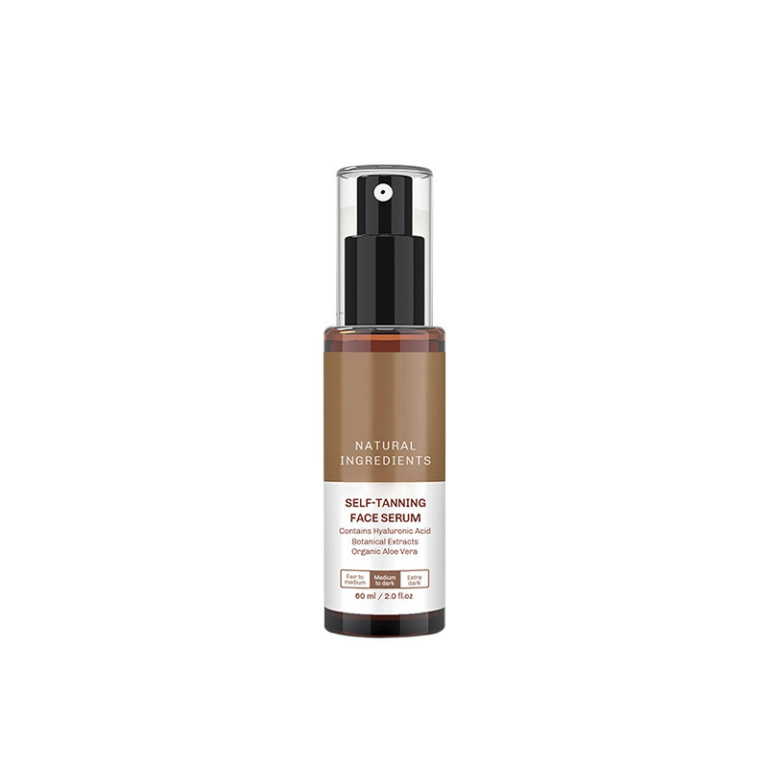 Self-tanning facial serum, containing organic aloe vera.