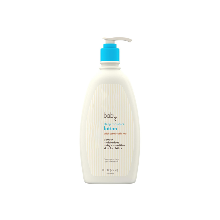Daily moisturizing lotion for babies, containing prebiotic oats.
